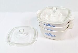 Corning Ware Vintage Blue Cornflower Casserole Dish Set of 3 2 Lids